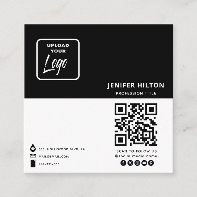 Benutzerdefiniertes Logo minimalistisch Social Med Quadratische Visitenkarte (Vorderseite)
