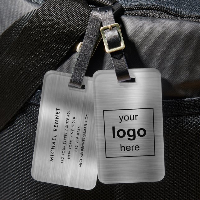 Benutzerdefiniertes Logo Mit Monogramm Silver Grau Gepäckanhänger (Custom Logo Monogrammed Silver Gray Luggage Tag)