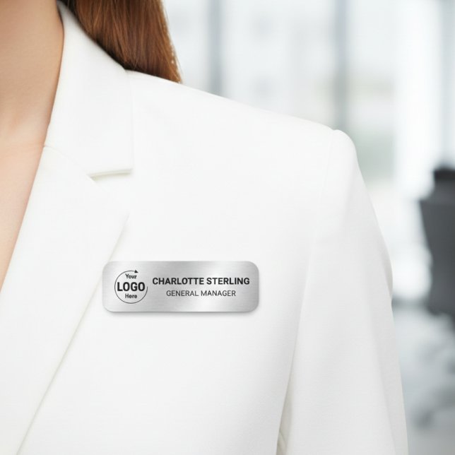 Benutzerdefiniertes Logo Mitarbeiter Faux Silber M Namensschild (Von Creator hochgeladen)