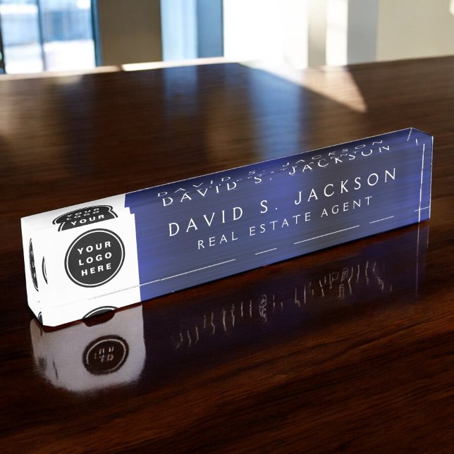 Benutzerdefiniertes Logo Moderne einfache Navy Blu Namensplakette (Von Creator hochgeladen)