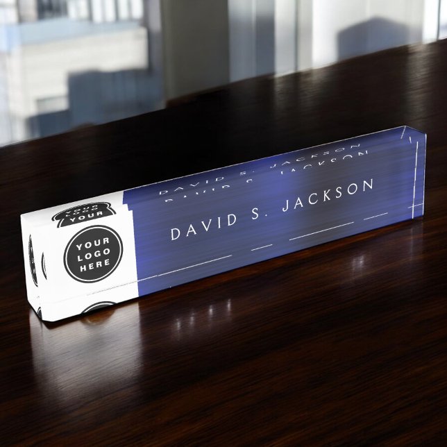 Benutzerdefiniertes Logo Moderne einfache Navy Blu Namensplakette (Von Creator hochgeladen)