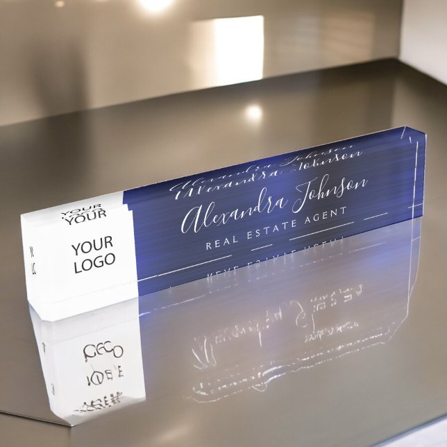 Benutzerdefiniertes Logo Navy Blue Elegant Berufli Namensplakette (Von Creator hochgeladen)