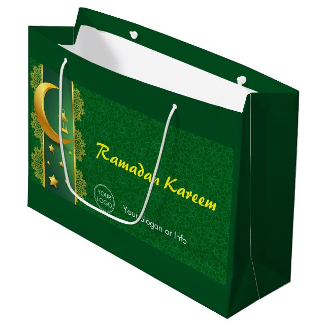 Benutzerdefiniertes Logo oder Text Ramadan | EID Große Geschenktüte (Vorderseite Schrägansicht)