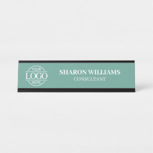 Benutzerdefiniertes Logo Professionelles Teal Gr Schreibtischnamensplakette