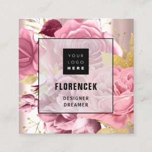 Benutzerdefiniertes Logo QR CODE Rose Gold Blumenb Quadratische Visitenkarte