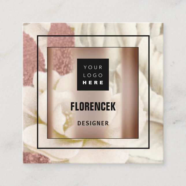 Benutzerdefiniertes Logo QR CODE Rose Gold Frame B Quadratische Visitenkarte (Vorderseite)