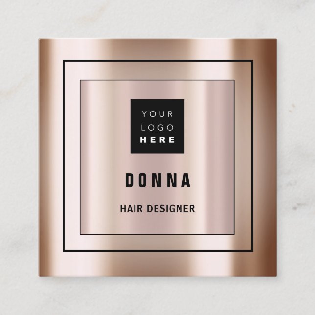 Benutzerdefiniertes Logo QR CODE Rose Gold Gerahmt Quadratische Visitenkarte (Vorderseite)