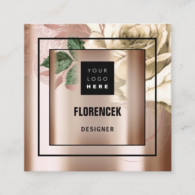 Benutzerdefiniertes Logo QR CODE Rose Gold Green E Quadratische Visitenkarte (Vorderseite)
