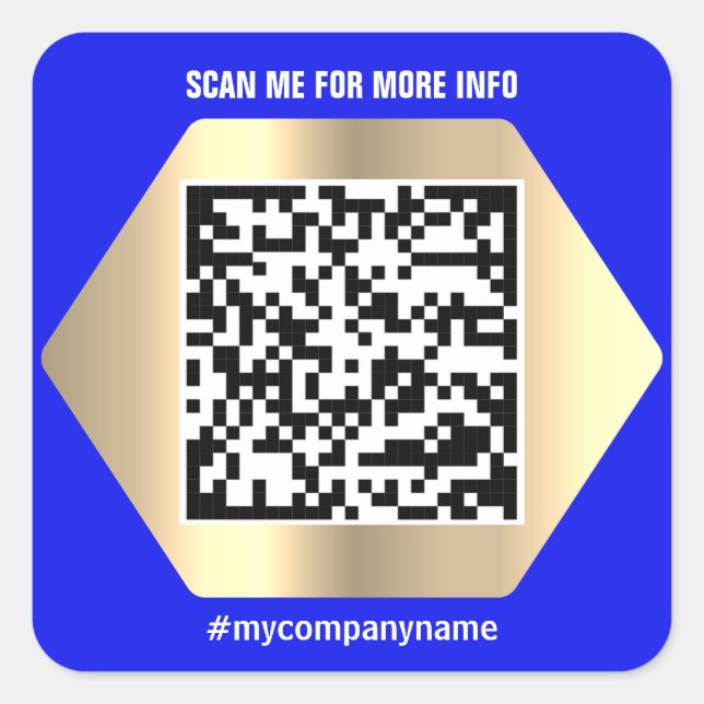 Benutzerdefiniertes Logo QR Code Scan Me Name Gold Quadratischer Aufkleber (Vorderseite)