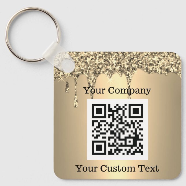Benutzerdefiniertes Logo QR Code Text Gold Company Schlüsselanhänger (Vorderseite)