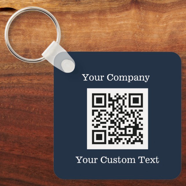 Benutzerdefiniertes Logo QR Code Text Navy Blue Co Schlüsselanhänger (Vorderseite)