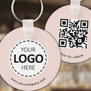 Benutzerdefiniertes Logo, QR-Code und Text, Rosa F Schlüsselanhänger