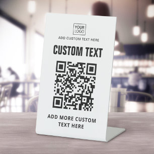 Benutzerdefiniertes Logo, QR-Code und Text weiß od Sockelschild