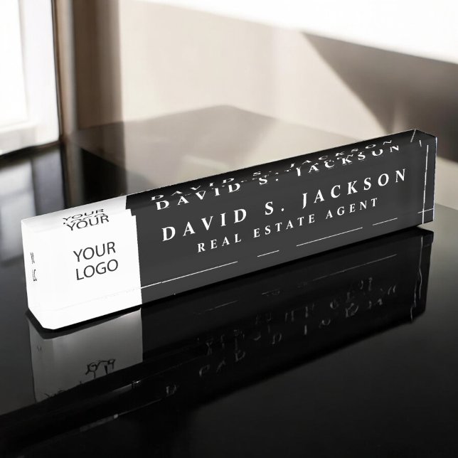 Benutzerdefiniertes Logo Schwarz Elegant Beruflich Namensplakette (Von Creator hochgeladen)