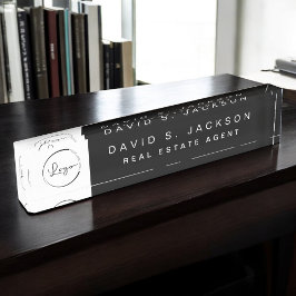 Benutzerdefiniertes Logo Schwarz Elegant Beruflich Namensplakette