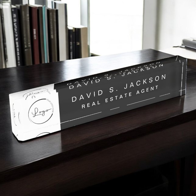 Benutzerdefiniertes Logo Schwarz Elegant Beruflich Namensplakette (Von Creator hochgeladen)