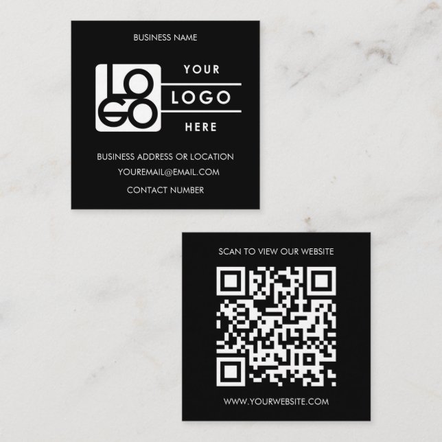 Benutzerdefiniertes Logo Schwarz Weiß QR-Code-Webs Quadratische Visitenkarte (Vorne/Hinten)