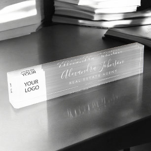 Benutzerdefiniertes Logo Silver Elegant Beruflich Namensplakette