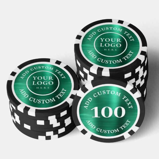 Benutzerdefiniertes Logo & Text Grünes Business Ca Pokerchips (Stapel)