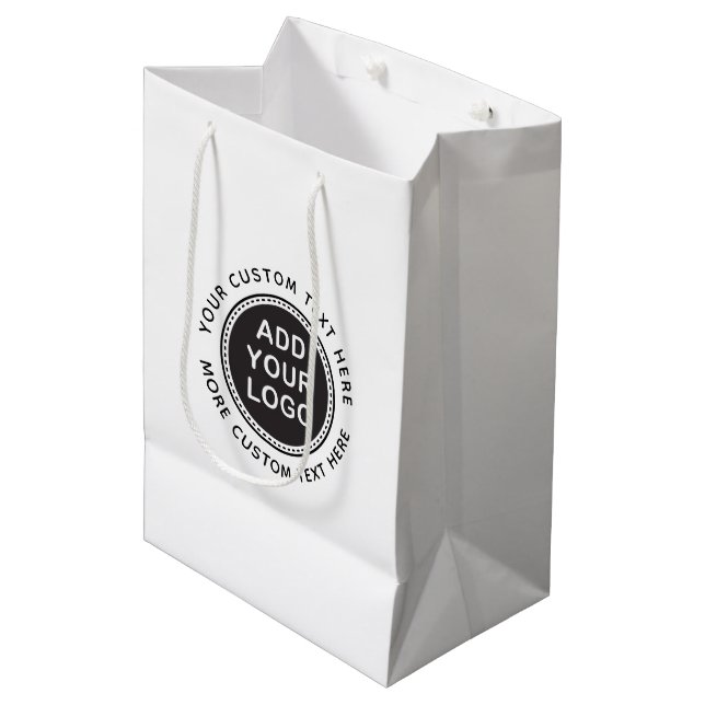 Benutzerdefiniertes Logo und Boutique einkaufen od Mittlere Geschenktüte (Vorderseite Schrägansicht)