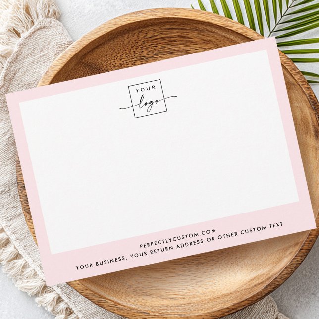 Benutzerdefiniertes Logo und Text hellrosa Grenze  Mitteilungskarte (Custom logo and text light pink border modern note card)