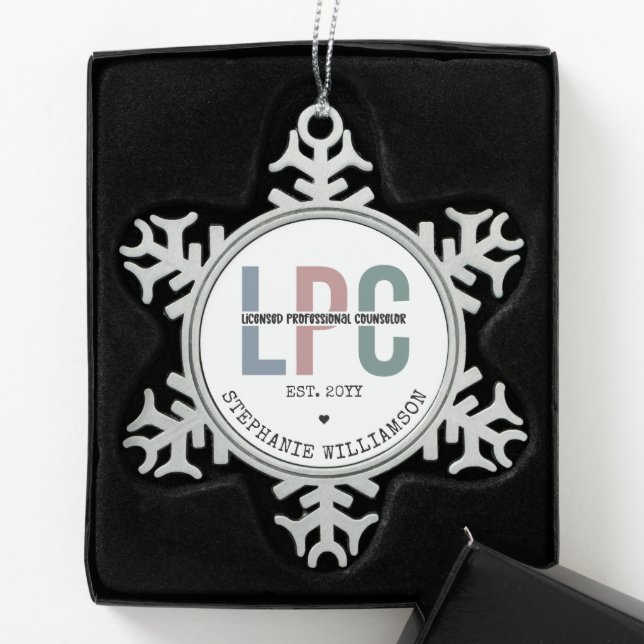 Benutzerdefiniertes LPC-lizenziertes Berufliches R Schneeflocken Zinn-Ornament (Box)