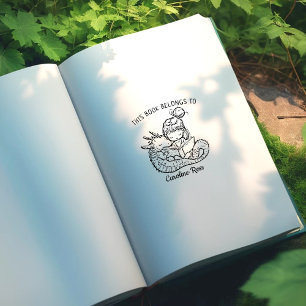 Benutzerdefiniertes Mädchen liest mit Drachen-Exli Gummistempel