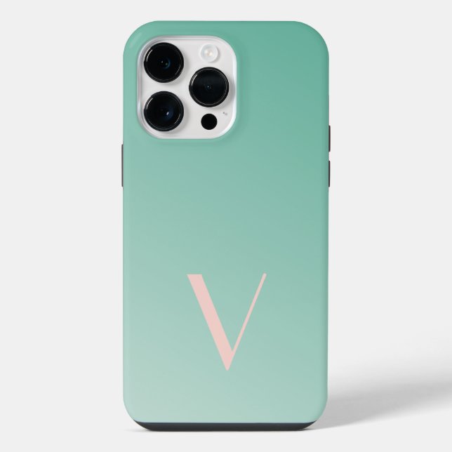 Benutzerdefiniertes Minimal Gradient Teal Modernes iPhone 14 Pro Max Hülle (Rückseite)