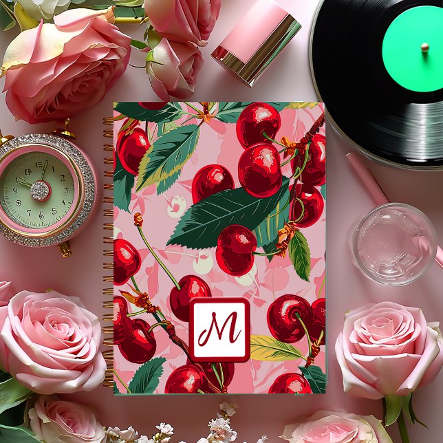 Benutzerdefiniertes Mit Monogramm rosa Retro-Cherr Planer (Cherry Bomb Retro Business Planner )