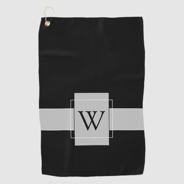Benutzerdefiniertes Mit Monogramm Schwarz-weiß Golfhandtuch (Vorderseite)