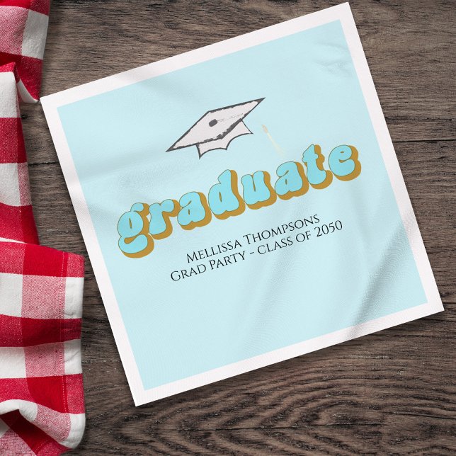 Benutzerdefiniertes Mittagessen für die blaue Grad Serviette (Graduation blue retro style lettering lunchoen napkin,)