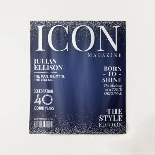 Benutzerdefiniertes Mode-Magazin-Banner, Blau Silb Wandteppich