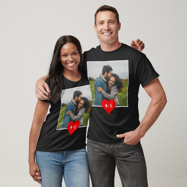 Benutzerdefiniertes Modern Foto Heart Monogram Ini T-Shirt (Unisex)