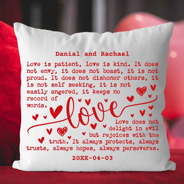Benutzerdefiniertes modernes elegantes Namen & Dat Kissen (Custom Valentine Love Pillow with Names & Date)