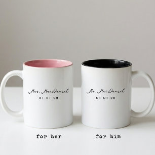 Benutzerdefiniertes modernes Hochzeits-Tassengesch Zweifarbige Tasse