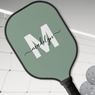 Benutzerdefiniertes Modernes Monogramm in Salbeigr Pickleball Schläger