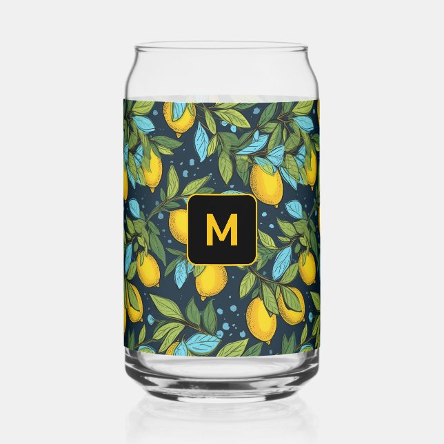 Benutzerdefiniertes Monogram-Lemon-Muster Dosenglas (Vorderseite)