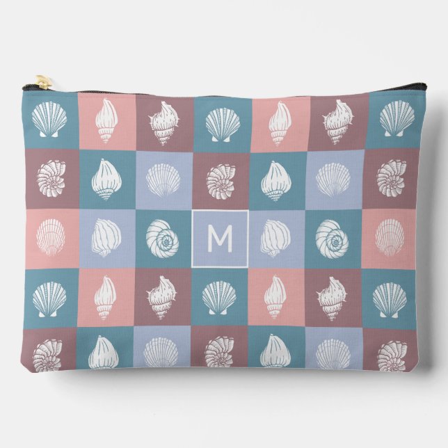 Benutzerdefiniertes Monogram Seashells Muster Zubehörtasche (Vorderseite)