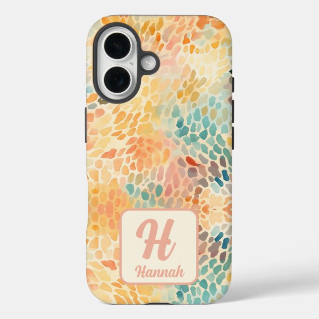 Benutzerdefiniertes Monogramm Abstraktes Farbmuste iPhone 16 Hülle (Rückseite)