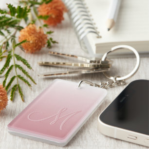 Benutzerdefiniertes Monogramm auf Ombre Coral Blus Schlüsselanhänger