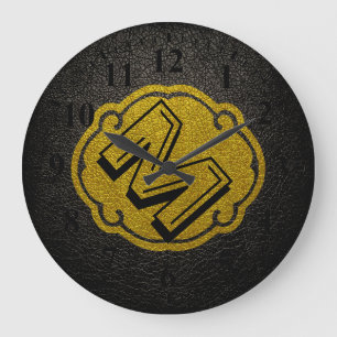 Benutzerdefiniertes Monogramm aus schwarzem Leder Große Wanduhr