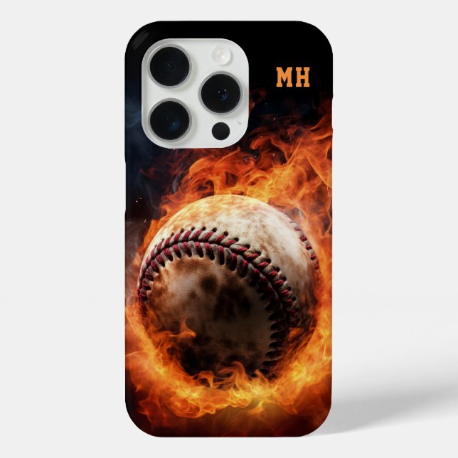 Benutzerdefiniertes Monogramm Baseball in Flammen Case-Mate iPhone Hülle (Rückseite)