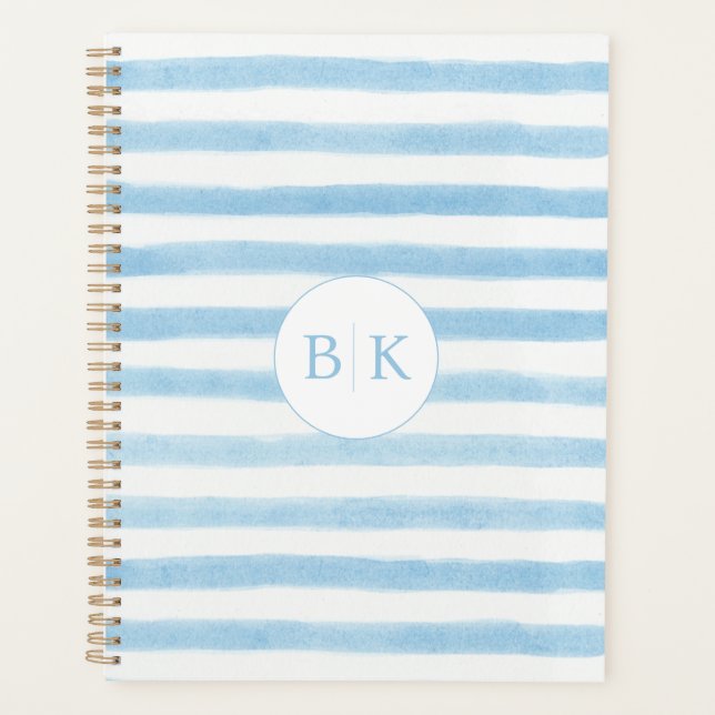 Benutzerdefiniertes Monogramm Blau Gestreifter Pla Planer (Vorderseite)