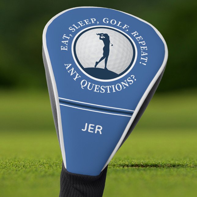 Benutzerdefiniertes Monogramm Blau Golf Essen Schl Headcover (Personalized Modern Golf Saying Monogrammed Blue Golf Head Cover)