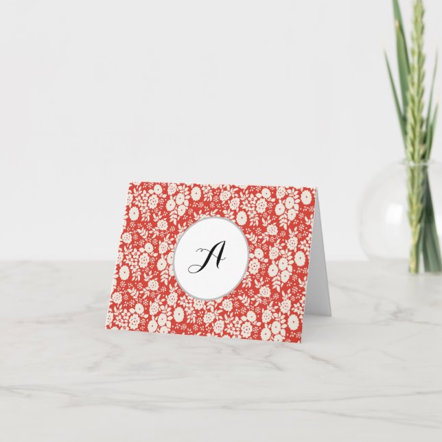 Benutzerdefiniertes Monogramm-Blumenmuster Rot Dankeskarte (Vorderseite)