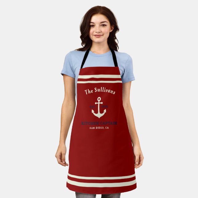 Benutzerdefiniertes Monogramm Burgunderrot Crimson Schürze (Getragen)