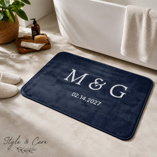 Benutzerdefiniertes Monogramm Datum Navy Blau Styl Badematte