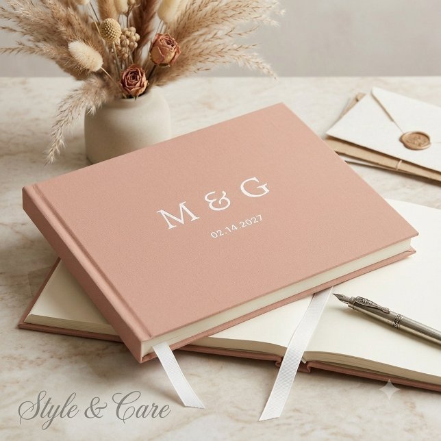 Benutzerdefiniertes Monogramm Datum Stylisch Staub Gästebuch (Custom Monogram Date Stylish Dusty Rose Guest Book)