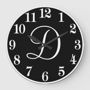 Benutzerdefiniertes Monogramm-Design in Schwarz un Große Wanduhr