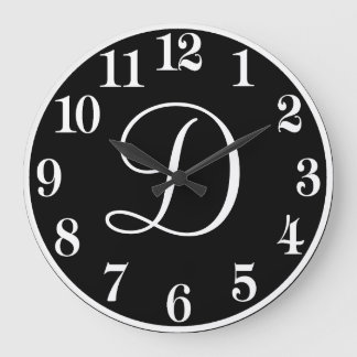 Benutzerdefiniertes Monogramm-Design in Schwarz un Große Wanduhr